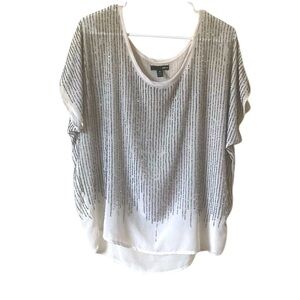 Aqua White and Silver Striped Blouse